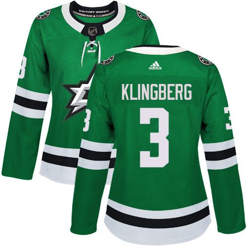 Adidas Dallas Stars #3 John Klingberg Green Home Authentic Women Stitched NHL Jersey